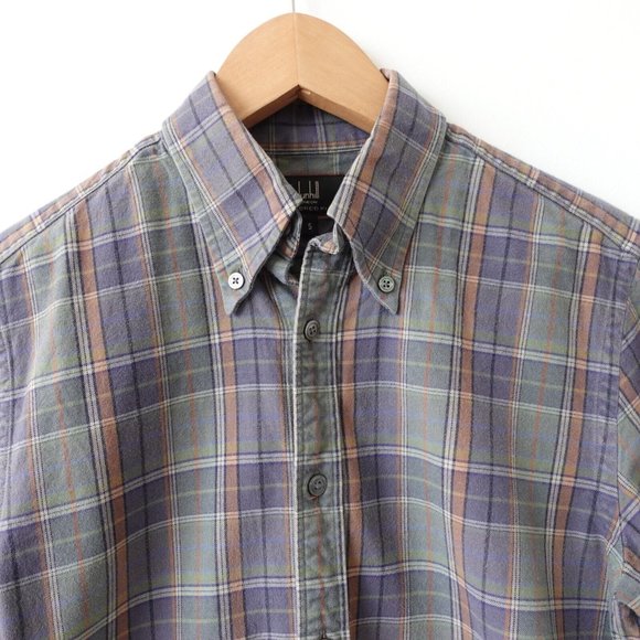 Blue Plaid Tartan Shirt Men Small DUNHILL LONDON Cotton Button Down Tailored Fit - Picture 5 of 8
